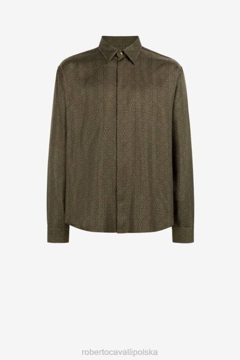 odzież wojskowy 6D0R814 mężczyźni Roberto Cavalli Jedwabna koszula z nadrukiem monogramu rc
