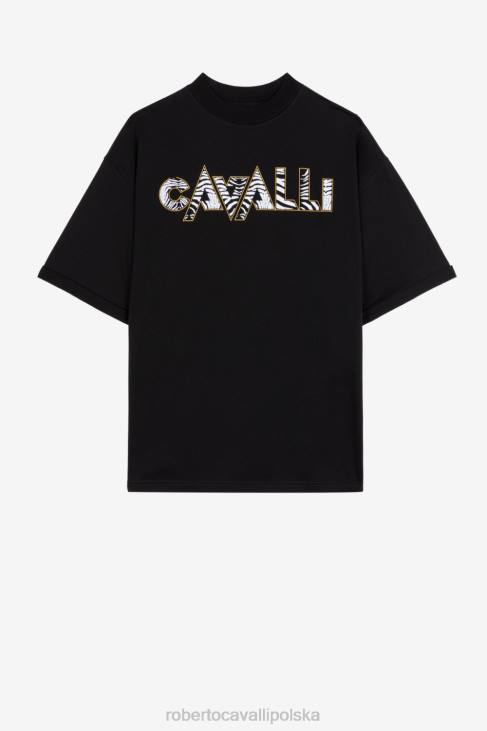 odzież czarny 6D0R722 mężczyźni Roberto Cavalli Bawełniana koszulka z nadrukiem logo