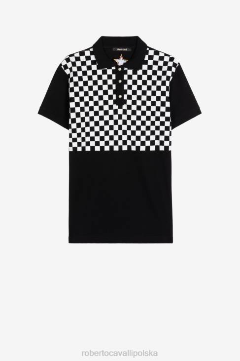 odzież czarny 6D0R736 mężczyźni Roberto Cavalli Bawełniana koszulka polo w kratkę