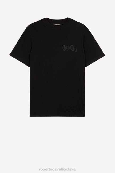 odzież czarny 6D0R742 mężczyźni Roberto Cavalli T-shirt z nadrukiem logo ozdobionym kryształkami