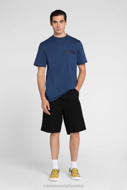 odzież czarny 6D0R742 mężczyźni Roberto Cavalli T-shirt z nadrukiem logo ozdobionym kryształkami