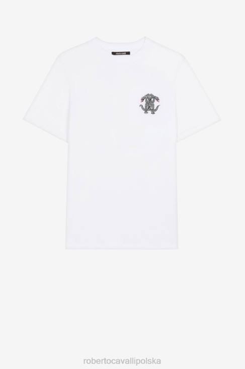 odzież elegancki 6D0R729 mężczyźni Roberto Cavalli koszulka z monogramem w motywem węża