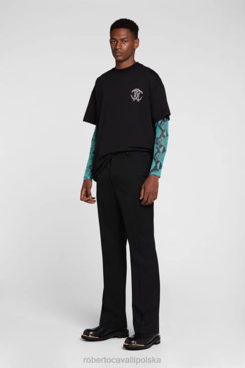odzież elegancki 6D0R729 mężczyźni Roberto Cavalli koszulka z monogramem w motywem węża