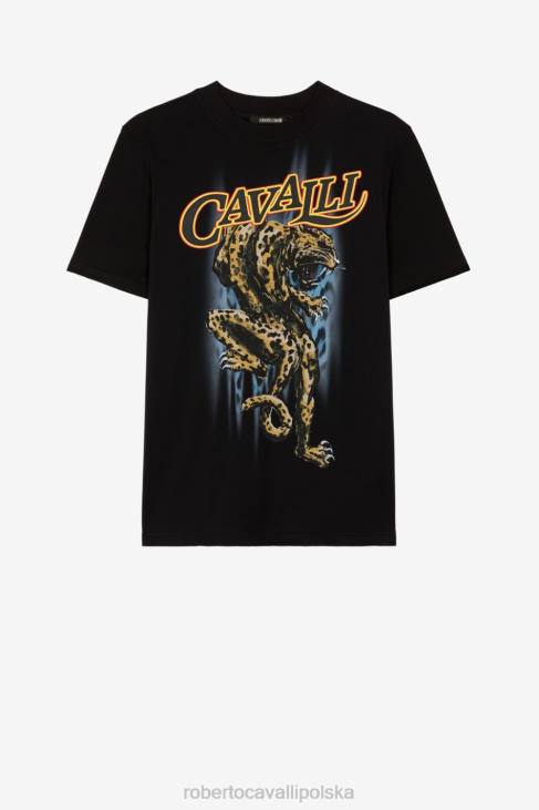 odzież elegancki 6D0R751 mężczyźni Roberto Cavalli koszulka z nadrukiem pantery