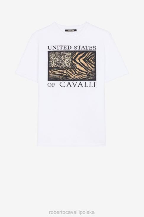 odzież elegancki 6D0R753 mężczyźni Roberto Cavalli T-shirt z bardziej zwierzęcym nadrukiem i aplikacją