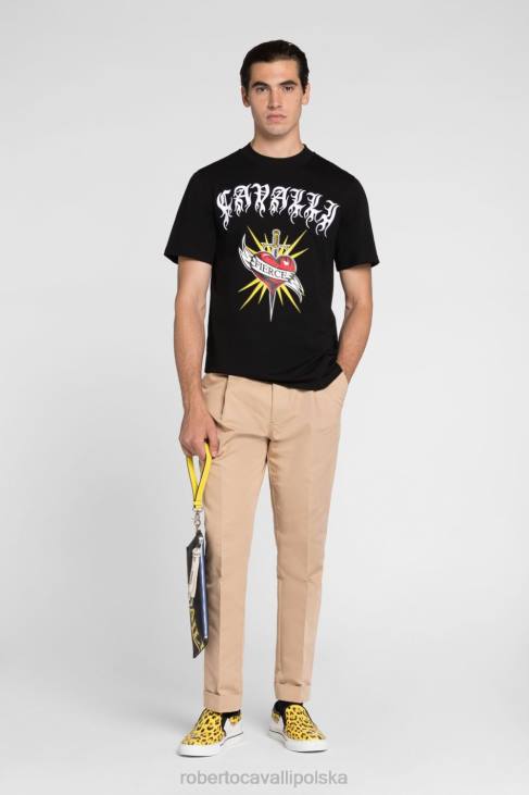 odzież elegancki 6D0R753 mężczyźni Roberto Cavalli T-shirt z bardziej zwierzęcym nadrukiem i aplikacją