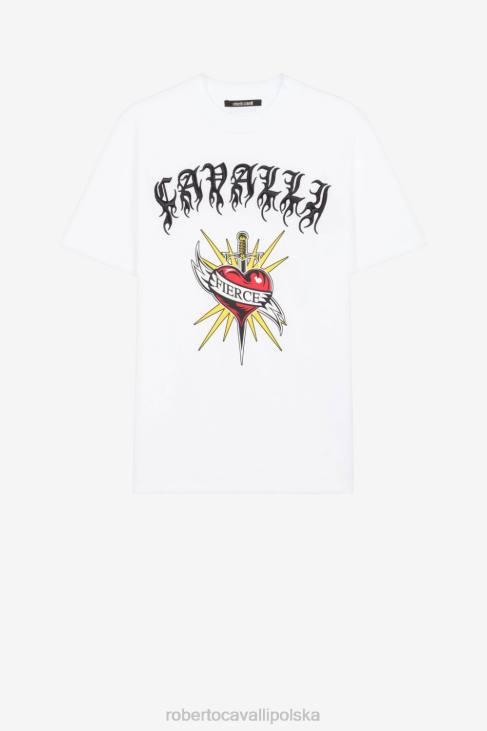 odzież elegancki 6D0R755 mężczyźni Roberto Cavalli T-shirt z krótkim rękawem i odważnym nadrukiem