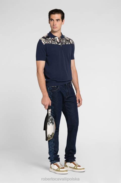 odzież elegancki 6D0R767 mężczyźni Roberto Cavalli Bawełniana koszulka polo w panterkę