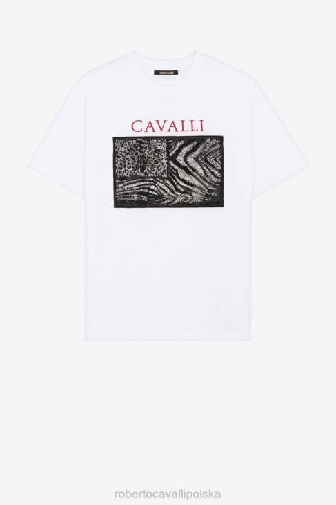 odzież elegancki 6D0R771 mężczyźni Roberto Cavalli T-shirt z bardziej zwierzęcym nadrukiem i aplikacją