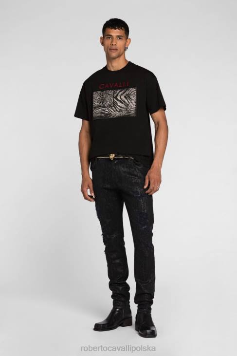 odzież elegancki 6D0R771 mężczyźni Roberto Cavalli T-shirt z bardziej zwierzęcym nadrukiem i aplikacją