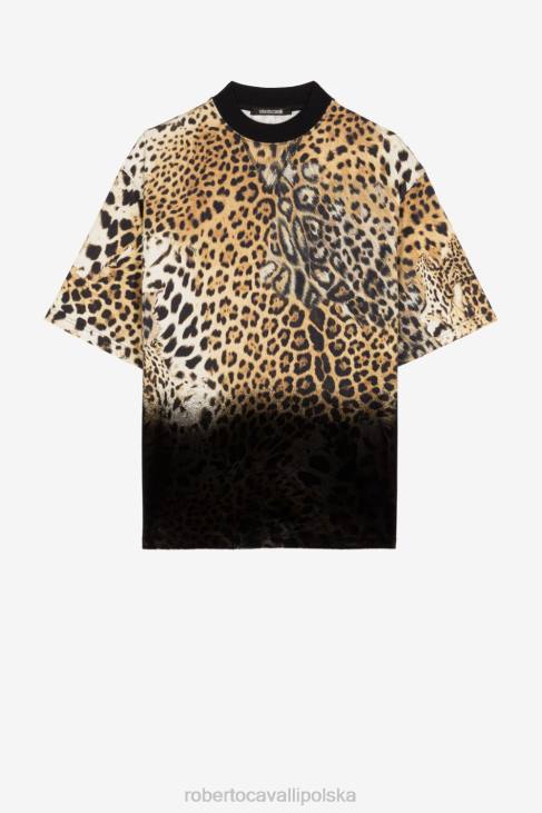 odzież naturalny 6D0R740 mężczyźni Roberto Cavalli Bawełniana koszulka z nadrukiem jaguara
