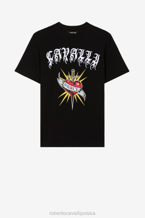 odzież wdzięczny 6D0R754 mężczyźni Roberto Cavalli T-shirt z krótkim rękawem i odważnym nadrukiem