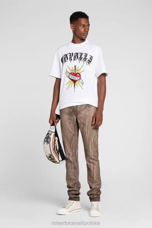 odzież wdzięczny 6D0R754 mężczyźni Roberto Cavalli T-shirt z krótkim rękawem i odważnym nadrukiem
