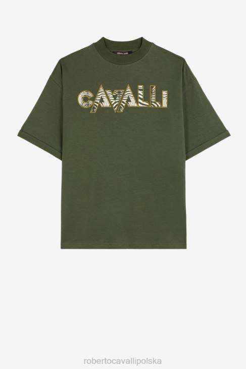 odzież zielony 6D0R739 mężczyźni Roberto Cavalli Bawełniana koszulka z nadrukiem logo