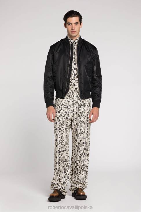 odzież czarny 6D0R895 mężczyźni Roberto Cavalli Kurtka bomber z nadrukiem logo