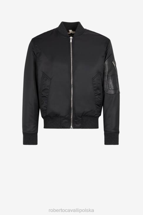 odzież czarny 6D0R896 mężczyźni Roberto Cavalli kurtka bomber z wyszytym logo