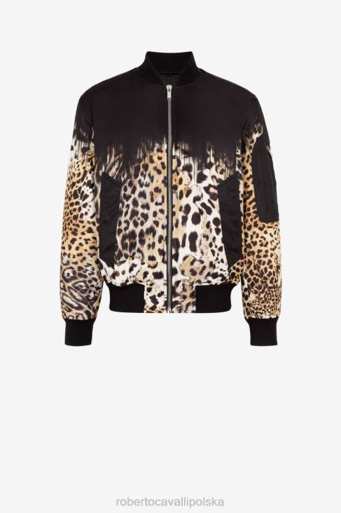 odzież czarny 6D0R897 mężczyźni Roberto Cavalli Kurtka bomber z nadrukiem królowej sycylii
