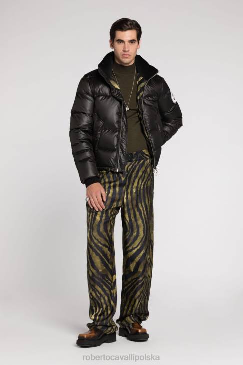 odzież czarny 6D0R897 mężczyźni Roberto Cavalli Kurtka bomber z nadrukiem królowej sycylii