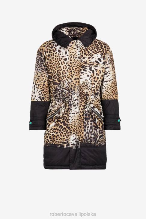 odzież czarny 6D0R900 mężczyźni Roberto Cavalli Ocieplany płaszcz w panterkę