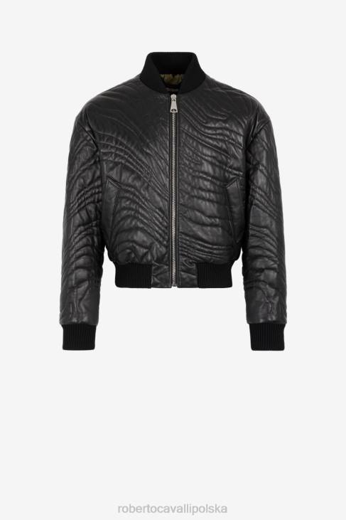 odzież czarny 6D0R901 mężczyźni Roberto Cavalli pikowana skórzana kurtka bomber