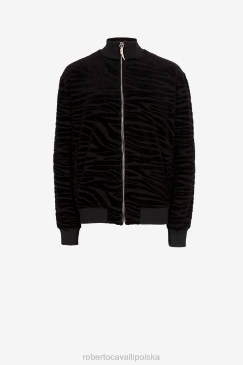 odzież czarny 6D0R915 mężczyźni Roberto Cavalli kurtka dresowa typu zebra-devore