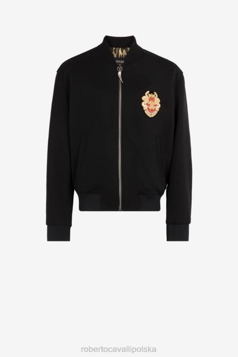 odzież czarny 6D0R934 mężczyźni Roberto Cavalli Kurtka bomber z monogramem RC i aplikacją w kształcie herbu