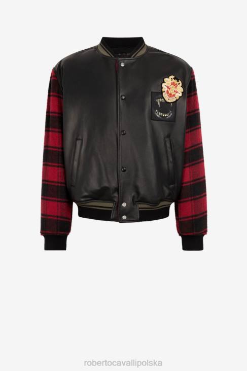 odzież czarny 6D0R935 mężczyźni Roberto Cavalli Kurtka bomber z monogramem RC i aplikacją w kształcie herbu