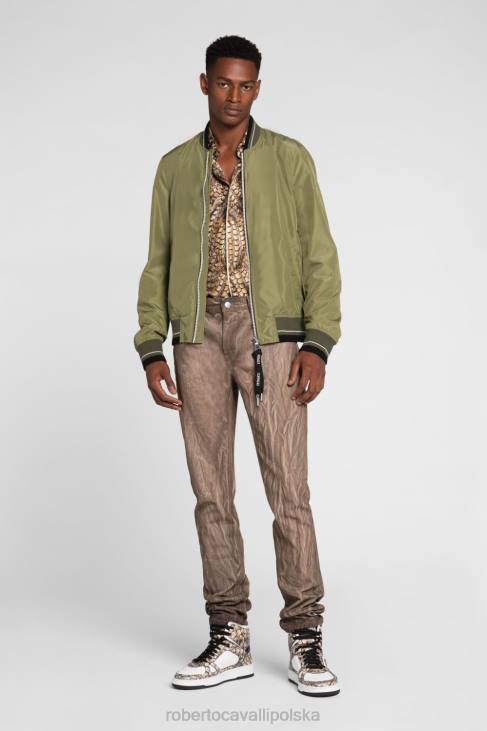 odzież elegancki 6D0R906 mężczyźni Roberto Cavalli haftowana kurtka bomber z motywem zwierzęcym
