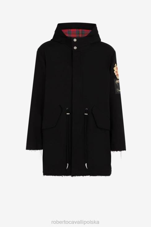odzież elegancki 6D0R929 mężczyźni Roberto Cavalli Parka ze zwierzęcymi patchworkowymi aplikacjami