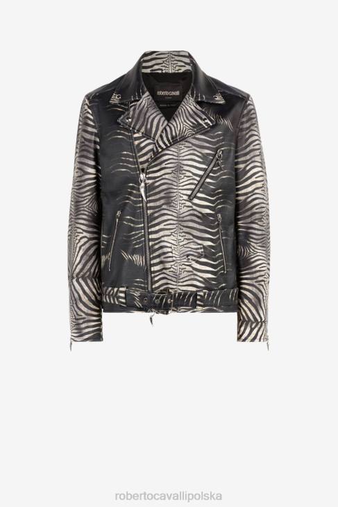 odzież kość słoniowa/wielokolorowy oro 6D0R942 mężczyźni Roberto Cavalli Skórzana kurtka w zebrę