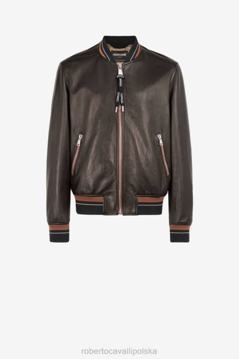 odzież moda 6D0R908 mężczyźni Roberto Cavalli Zapinana na zamek skórzana kurtka bomber