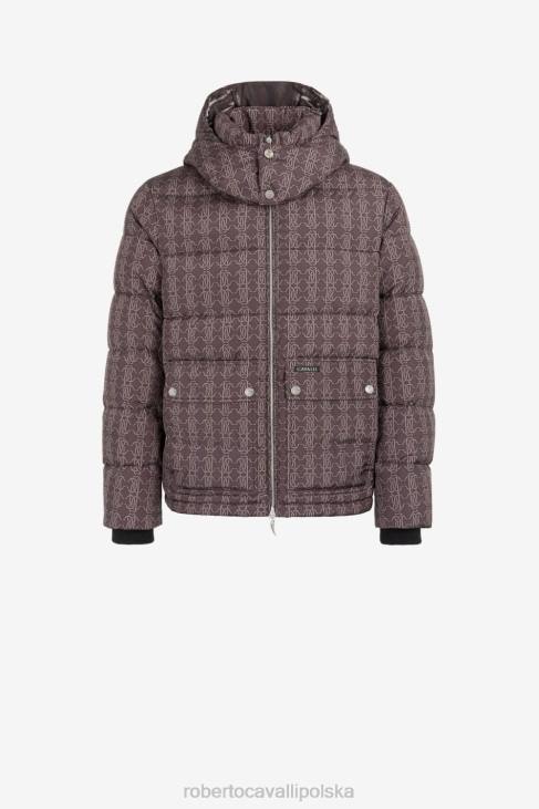 odzież moda 6D0R917 mężczyźni Roberto Cavalli Ocieplany płaszcz rc z nadrukiem monogramu