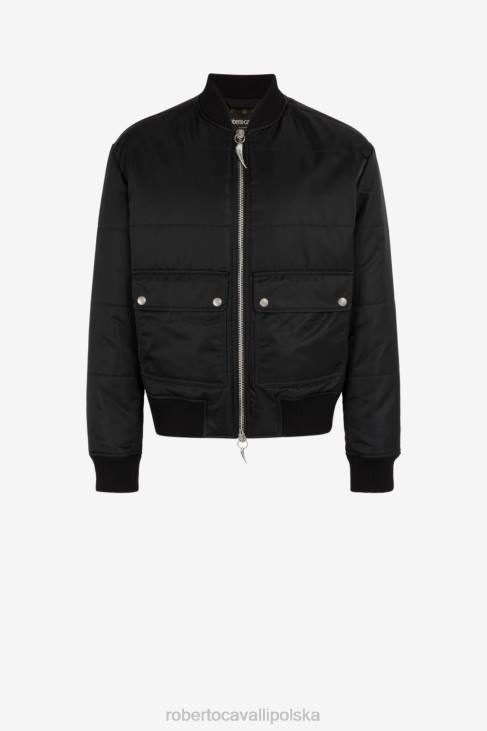odzież moda 6D0R928 mężczyźni Roberto Cavalli Kurtka bomber z aplikacją ze sloganem