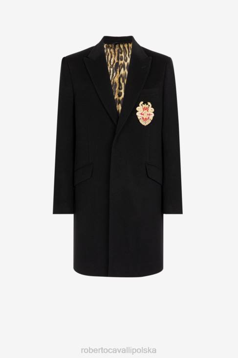 odzież moda 6D0R933 mężczyźni Roberto Cavalli Płaszcz z aplikacją w formie herbu z monogramem rc