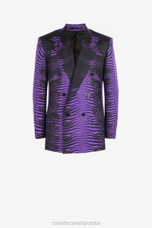odzież ciemny fiolet/czarny 6D0R1029 mężczyźni Roberto Cavalli Dwurzędowa marynarka w zebrę