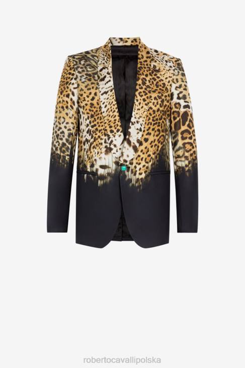 odzież czarny 6D0R1020 mężczyźni Roberto Cavalli Jedwabna marynarka w panterkę