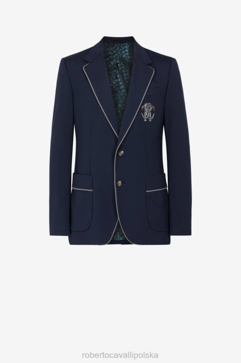 odzież moda 6D0R1024 mężczyźni Roberto Cavalli Jednorzędowa marynarka z haftowanym monogramem