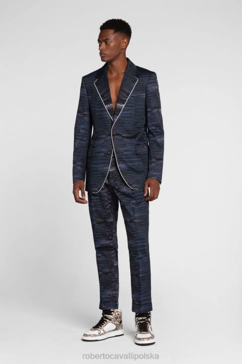 odzież moda 6D0R1024 mężczyźni Roberto Cavalli Jednorzędowa marynarka z haftowanym monogramem