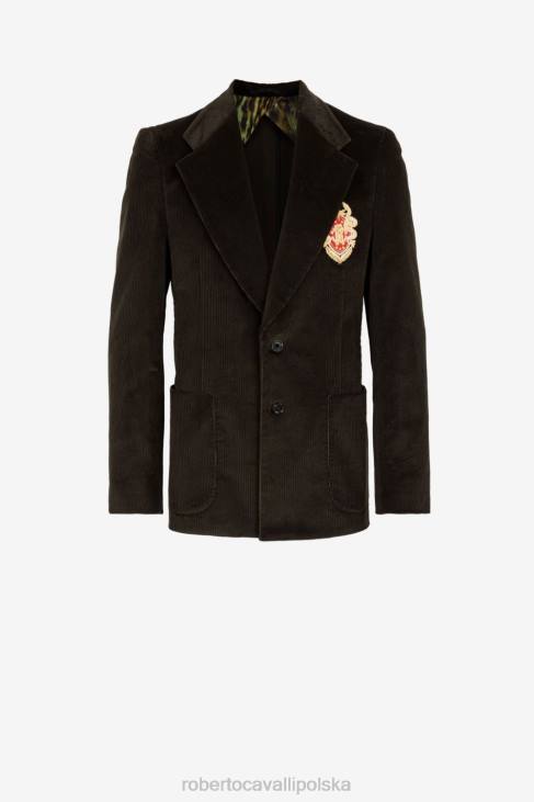 odzież wdzięczny 6D0R1031 mężczyźni Roberto Cavalli Sztruksowa marynarka z monogramem RC i aplikacją w kształcie herbu
