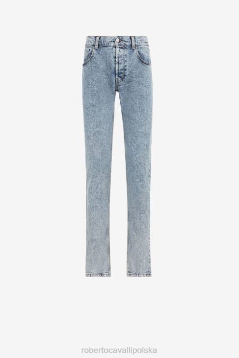 odzież 7 6D0R966 mężczyźni Roberto Cavalli Lustrzane jeansy slim fit z haftem węża
