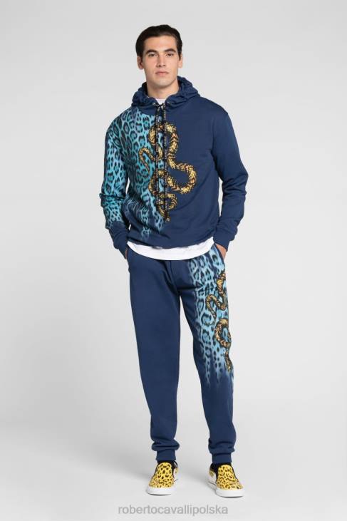 odzież czarny 6D0R1015 mężczyźni Roberto Cavalli Dopasowane wełniane spodnie z logo i paskiem
