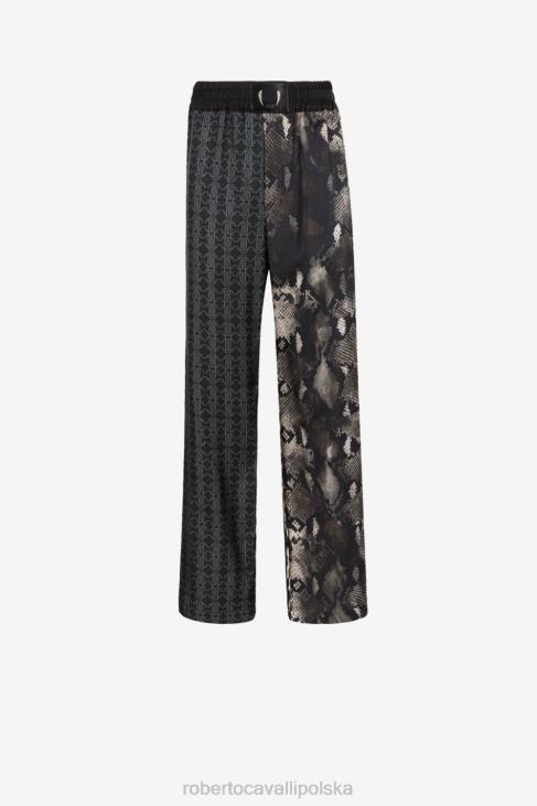 odzież elegancki 6D0R995 mężczyźni Roberto Cavalli Jedwabne spodnie dresowe w patchworkowy wzór