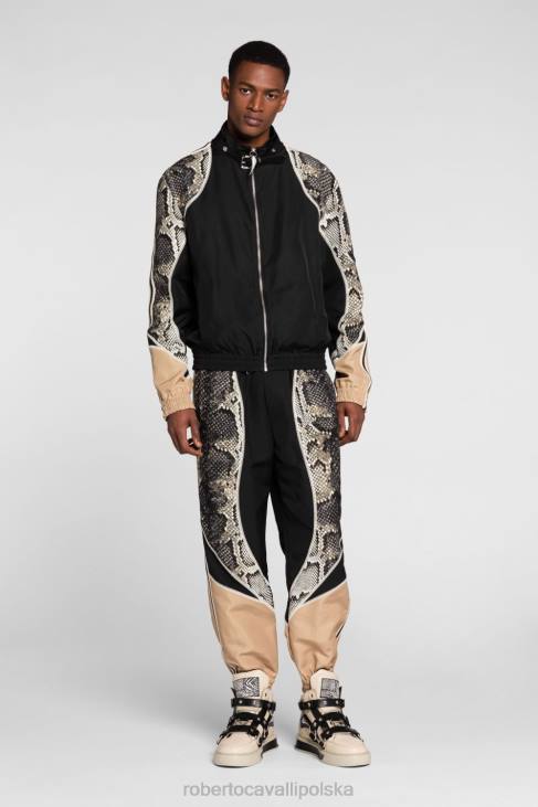 odzież elegancki 6D0R995 mężczyźni Roberto Cavalli Jedwabne spodnie dresowe w patchworkowy wzór