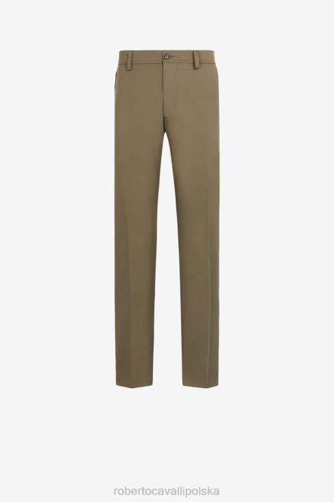 odzież khaki 6D0R1006 mężczyźni Roberto Cavalli Lustrzane spodnie slim-fit w kształcie węża