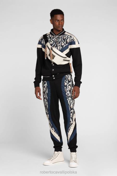 odzież moda 6D0R982 mężczyźni Roberto Cavalli Spodnie dresowe z nadrukiem zwierzęcym i taśmą z logo