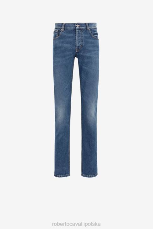 odzież średni niebieski 6D0R965 mężczyźni Roberto Cavalli Lustrzane jeansy slim fit z haftem węża