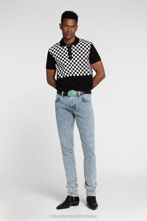odzież średni niebieski 6D0R965 mężczyźni Roberto Cavalli Lustrzane jeansy slim fit z haftem węża