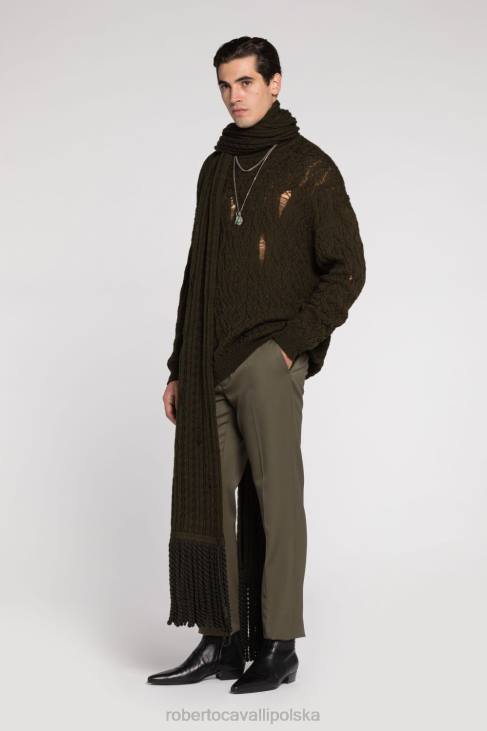 odzież zielony 6D0R958 mężczyźni Roberto Cavalli spodnie z prostymi nogawkami i haftowanym logo