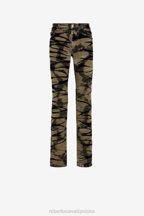 odzież zielony 6D0R963 mężczyźni Roberto Cavalli bielone jeansy slim fit